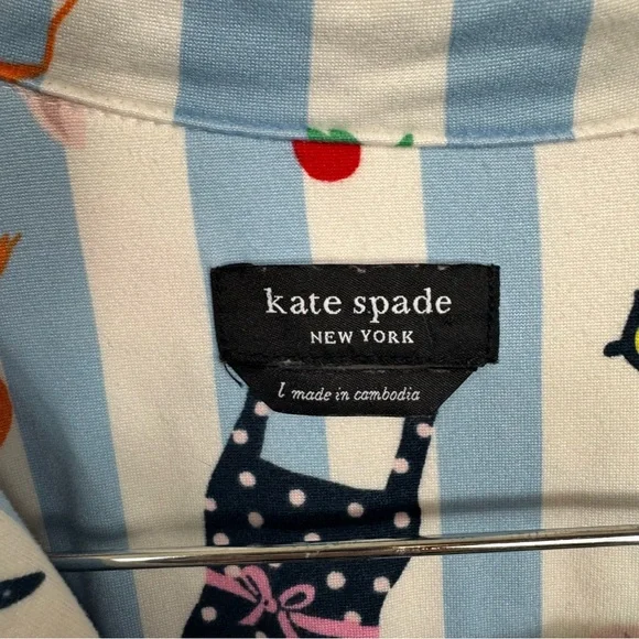 Kate Spade Colorful Summer Beach Printed Striped Button-Up Pajama Set Large - Picture 5 of 9
